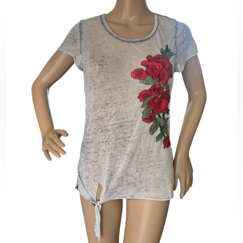 Crave Fame Embroidered Floral Print Sheer